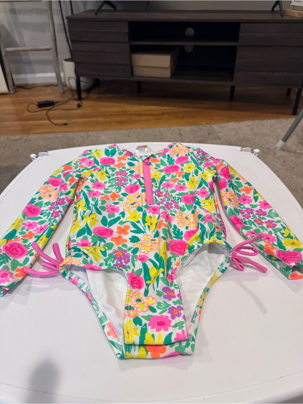 Cat & Jack Girls' Floral Long-Sleeve One-Piece Swimsuit - Pink, Yellow & Green